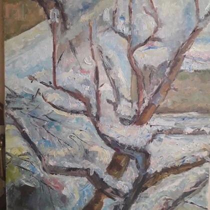 живопись зима ,ветка