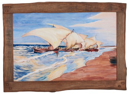 Керамическая картина по мотивам работы Хоакина Соролья и Бастида «Лодки Валенсии»