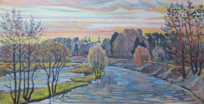 Река Шерна - большая вода. Утро,