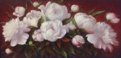 Пионы на бардовом