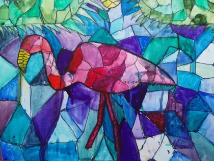 Витраж фламинго