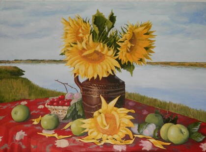 Подсолнухи в кувшине.