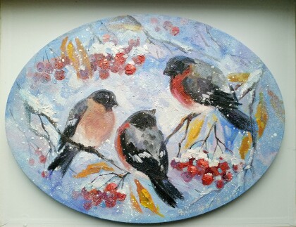 "Как розовые яблоки на ветках снегири...."