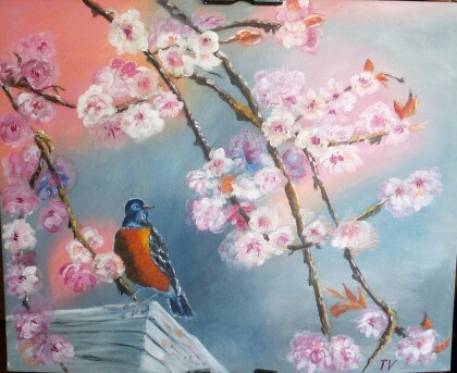 Снегирь и сакура