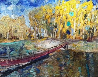 Осенний этюд с рекой и мостиком