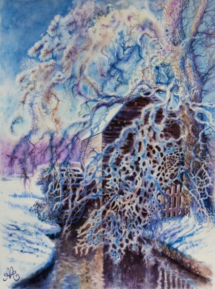 Водяная мельница под деревом