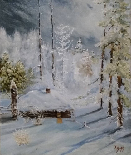 Хижина в зимнем лесу