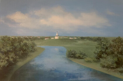 Летнее утро. Церковь на холме.