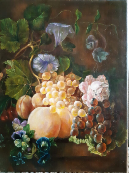 Натюрморт с виноградом и розой