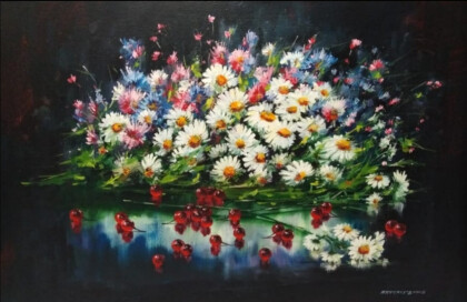 Букет ромашек с ягодами