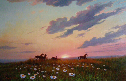 Лошади бегущие на водопой