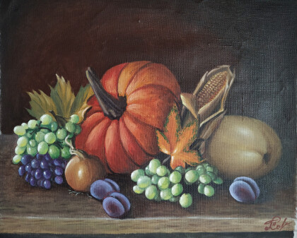 Натюрморт с тыквой и кукурузой.