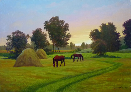 Вечер. Стога сена