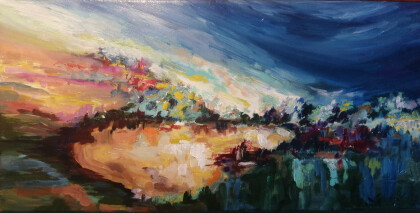 Пейзаж "Закат у пруда"