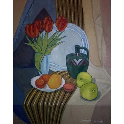 Натюрморт с тюльпанами и айвой