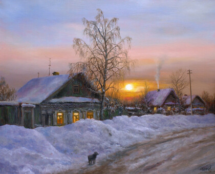 Зимний вечер в деревне