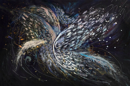 Птица на синем