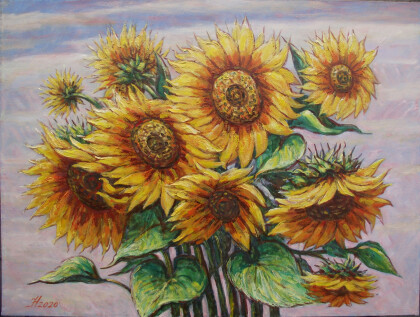 Подсолнухи на фоне неба.