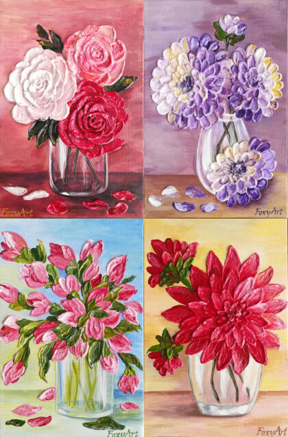 Полиптих "Цветы в стекле"