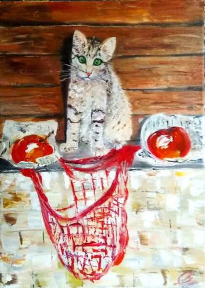 Котенок Яблоки Авоська