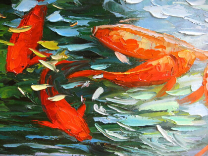 Зеркальные карпы в пруду