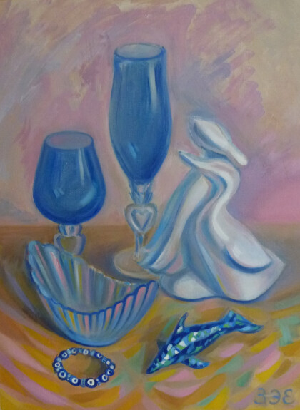 Натюрморт с синими бокалами