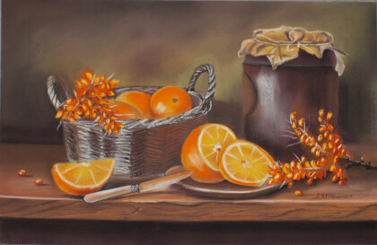 Натюрморт с облепихой и мандаринами