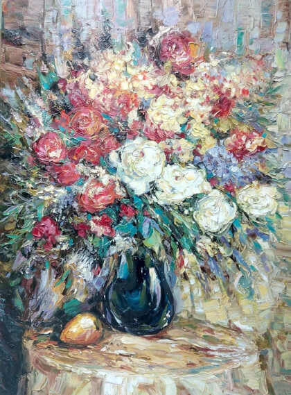 Натюрморт, с цветами и фруктами