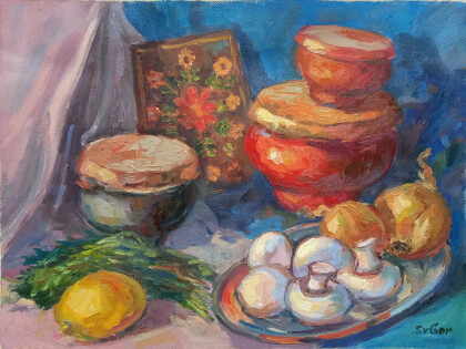 натюрморт с чугунными горшками