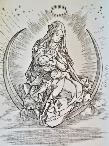 Свободная копия Альбрехта Дюрера ''Мадонная на полумесяце''.