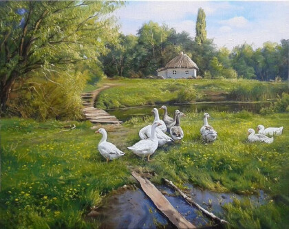 Гуси в деревне