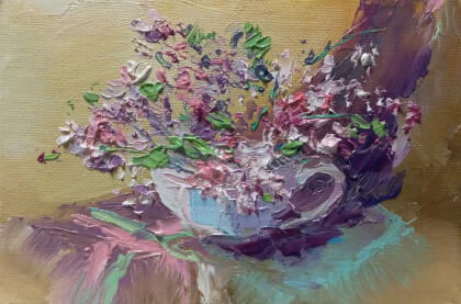 "Весенний букетик в голубой чашке"