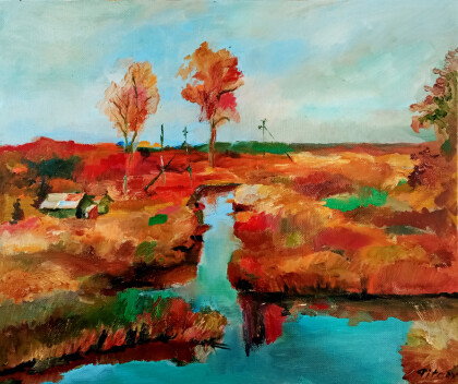 Осенний вид реки как блюз