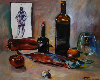 Натюрморт с наброском фигуры