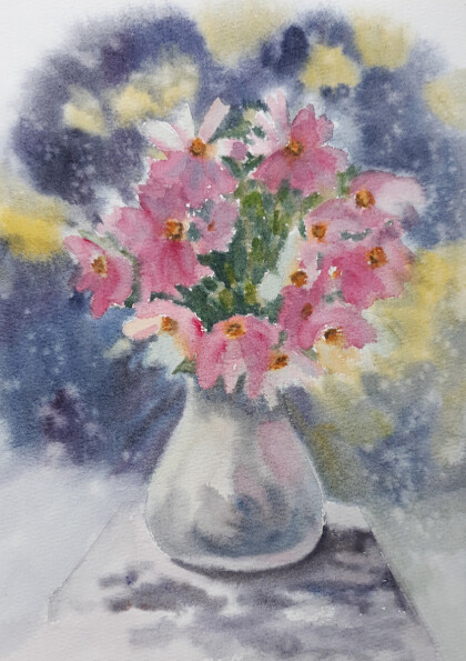 Космея, цветы в вазе