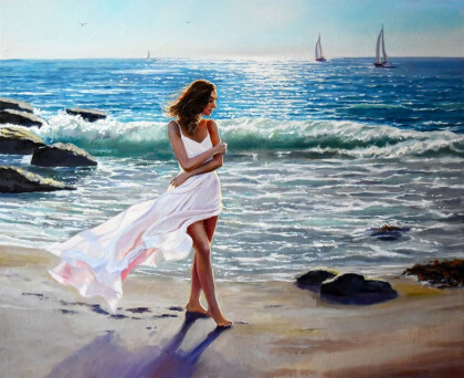 Прогулка по морю. Девушка в белом