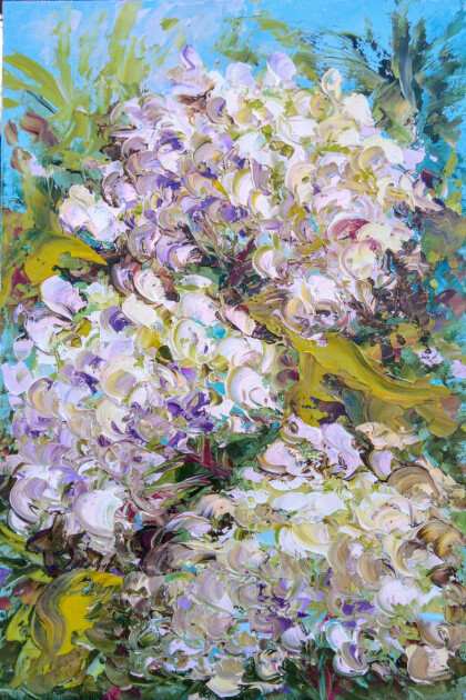 Картина маслом с цветами. Гортензия цветёт