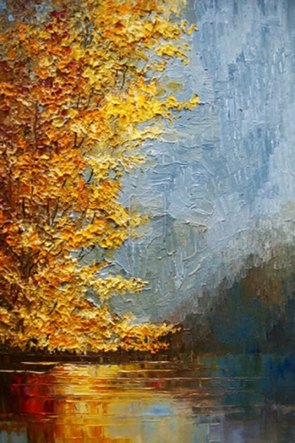 Золотые деревья на берегу озера