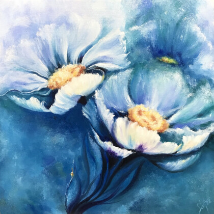 Белые цветы на бирюзе