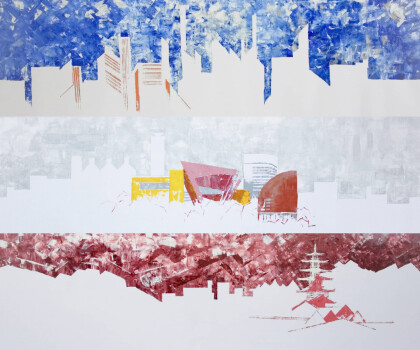 Осака, Киото, Китакюсю Города Японии. Абстракция Триптих