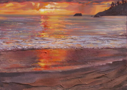 Ночное море. Оранжевый закат