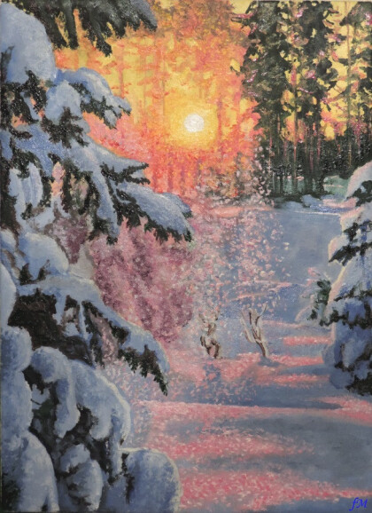 Солнце в зимнем лесу