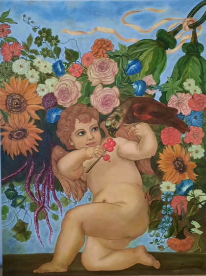 Купидоны с цветочными гирляндами, ангел