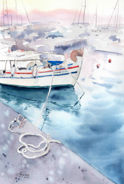 Закат на пристани. Крит, Греция