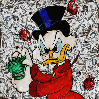 Скрудж Макдак на фоне долларов