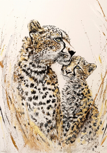 Гепард с детёнышем