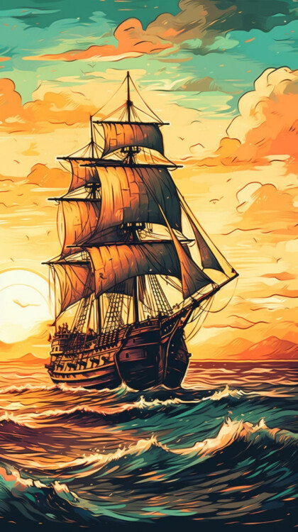 Корабль в закате