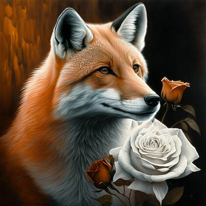 Лиса с розами
