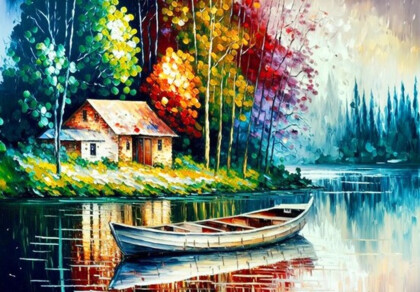 Сельский пейзаж с лодкой