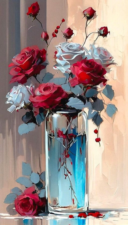 Розы в стеклянной вазе